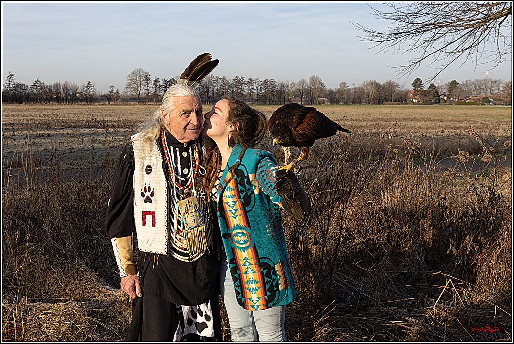 Cheyenne-Halbblut Hunting Wolf in der Falknerei Pierre Schmidt; Gymnich, 09.02.2023